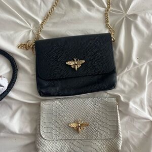 Leather Elegant Black and White Designer Bags with Gold Accents